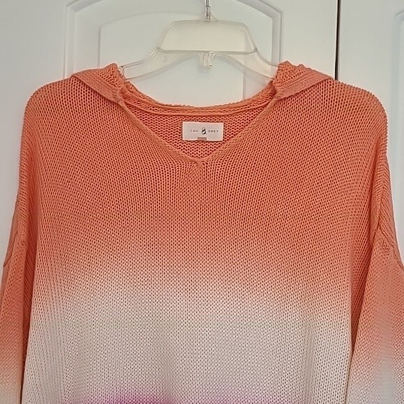 Lou & Grey Dip Dyed Pink & Orange Hooded Pull Over sweater Women’s Size small - Picture 3 of 9